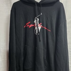 Ralph Lauren Black Hoodie with Red Script and Polo Player Graphic